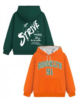 Trampoline - Kids Fleece Strive And Brooklyn Printed Hoodie - Green Orange (Pack of 2)