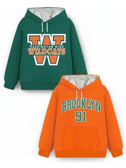 Trampoline - Kids Fleece Brooklyn Printed Hooded Hoodie - Green Orange (Pack of 2)