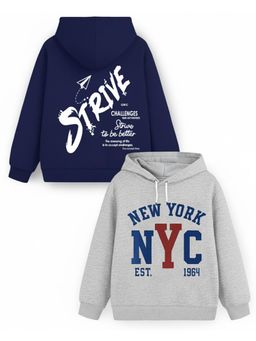Trampoline - Kids Fleece Strive And Nyc Printed Hoodie - Navy Blue Grey (Pack of 2)