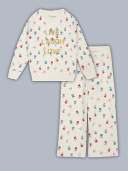 PLUM TREE - Girls Glitter Round Neck Pullover Sweatshirt And Jogger - Off White