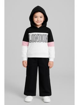 PLUM TREE - Girls Hoodie Sweatshirt And Solid Cargo Pant White And Black