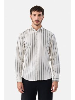Snitch - Off White Stripes Full Sleeves Slim Casual Shirt for Men