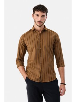 Snitch - Brown Stripes Full Sleeves Slim Casual Shirt for Men