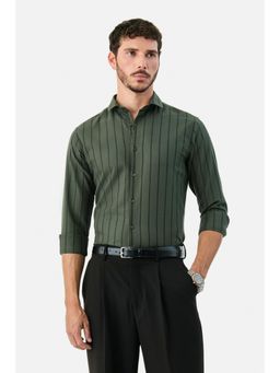 Snitch - Dark Green Stripes Full Sleeves Slim Casual Shirt for Men