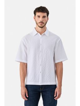 Snitch - White Textured Half Sleeves Boxy Casual Shirt for Men