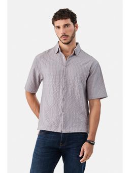 Snitch - Grey Textured Half Sleeves Boxy Casual Shirt for Men