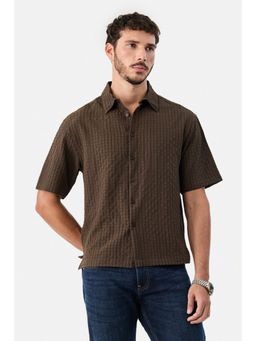 Snitch - Olive Textured Half Sleeves Boxy Casual Shirt for Men