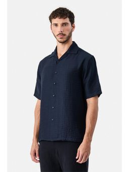 Snitch - Navy Blue Textured Half Sleeves Boxy Casual Shirt for Men