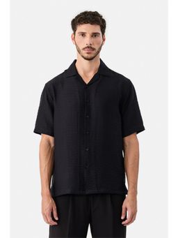 Snitch - Black Textured Half Sleeves Boxy Casual Shirt for Men