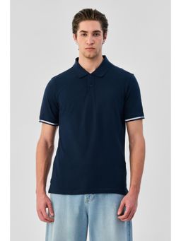 Snitch - Navy Blue Solid Regular Casual Polo T-shirt for Men