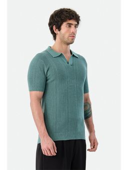 Snitch - Green Textured Regular Casual Polo T-shirt for Men
