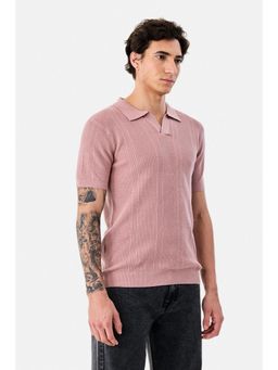 Snitch - Peach Textured Regular Casual Polo T-shirt for Men