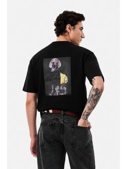 Snitch - Black Graphic Half Sleeves Oversized Casual T-shirt for Men