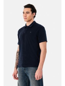 Snitch - Navy Blue Solid Regular Casual Polo T-shirt for Men