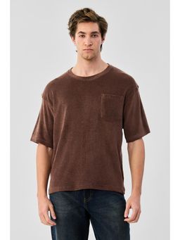 Snitch - Brown Solid Half Sleeves Oversized Casual T-shirt for Men