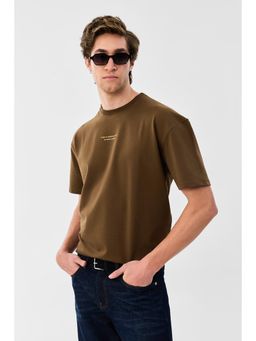 Snitch - Brown Solid Half Sleeves Oversized Casual T-shirt for Men