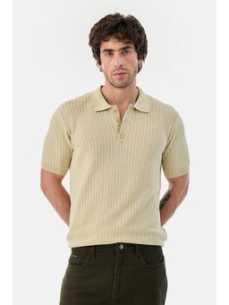 Snitch - Beige Textured Regular Casual Polo T-shirt for Men