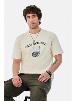 Snitch - Cream Graphic Half Sleeves Regular Casual T-shirt for Men