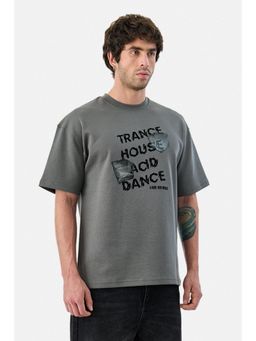 Snitch - Charcoal Grey Graphic Half Sleeves Oversized Casual T-shirt for Men