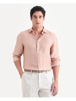 Rare Rabbit - Mens Vaxon-26 Light Peach Viscose Blend Spread Collar Plain Shirt