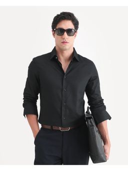 Rare Rabbit - Mens Pemo Black Cotton Regular Fit Jacquard Shirt