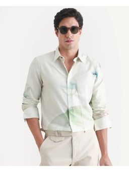 Rare Rabbit - Mens Jono Off White Cotton Regular Fit Floral Print Shirt