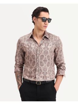 Rare Rabbit - Mens Qaiz Dusky Beige Cotton Blend Fabric Paisley Print Shirt