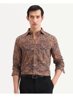 Rare Rabbit - Mens Zoie Dusky Mustard Viscose Fabric Paisley Print Shirt