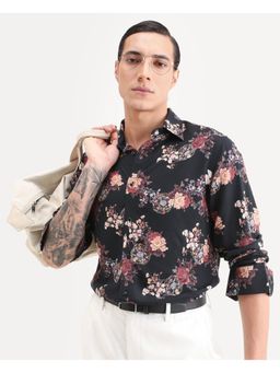 Rare Rabbit - Mens Twel Black Viscose Fabric Floral Print Shirt