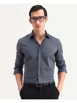 Rare Rabbit - Mens Sapar Blue Cotton Fabric Regular Fit Checked Shirt