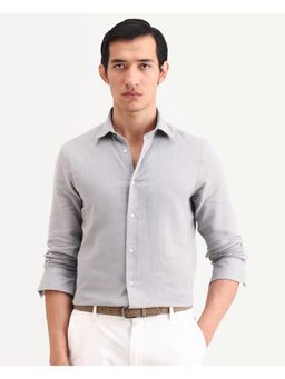 Rare Rabbit - Mens Raxo Dusky Grey Cotton Fabric Regular Fit Plain Shirt