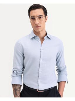 Rare Rabbit - Mens Raxo Dusky Blue Cotton Fabric Regular Fit Plain Shirt