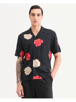Rare Rabbit - Mens Nulk Black Viscose Fabric Floral Print Shirt