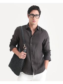 Rare Rabbit - Mens Mavi-S26 Dark Grey Fabric Plain Shirt