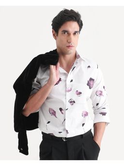 Rare Rabbit - Mens Jake White Cotton Fabric Abstract Print Shirt