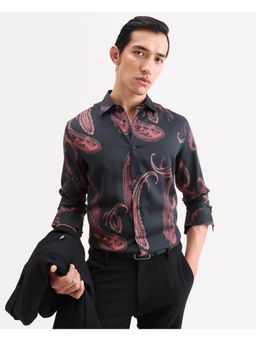 Rare Rabbit - Mens Elvo Black Cotton Blend Fabric Paisley Print Shirt