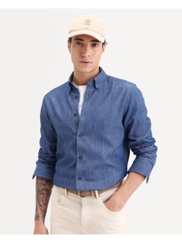 Rare Rabbit - Mens Dami-Uw Navy Blue Cotton Fabric Collar Regular Fit Plain Shirt