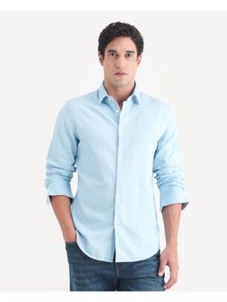 Rare Rabbit - Mens Dami Light Blue Cotton Fabric Regular Fit Plain Shirt