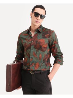 Rare Rabbit - Mens Brol Dusky Green Cotton Fabric Floral Print Shirt