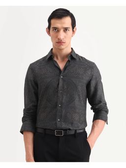 Rare Rabbit - Mens Yotz Black Cotton Fabric Geometric Print Shirt