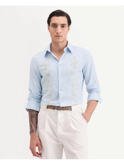 Rare Rabbit - Mens Yorp Light Blue Cotton Fabric Embroidered Shirt