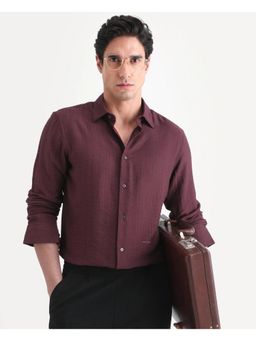 Rare Rabbit - Mens Volas Dusky Wine Viscose Blend Fabric Plain Shirt