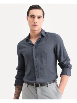 Rare Rabbit - Mens Volas Dusky Grey Viscose Blend Fabric Plain Shirt