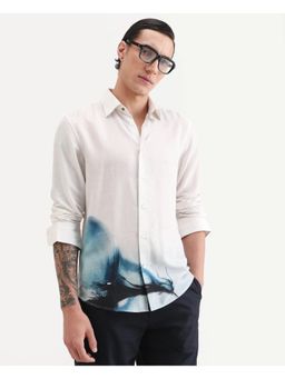 Rare Rabbit - Mens Uvex White Linen Blend Fabric Abstract Print Shirt