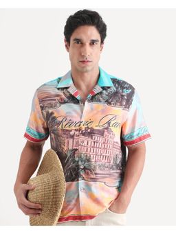 Rare Rabbit - Mens Trop Multi Cotton Fabric Cuban Collar Tropical Print Shirt