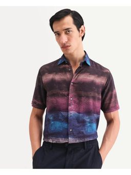Rare Rabbit - Mens Rombren Black Viscose Fabric Regular Fit Printed Shirt