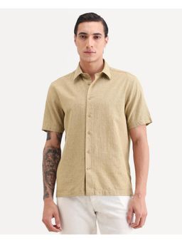 Rare Rabbit - Mens Rode Mustard Cotton Blend Fabric Plain Shirt