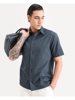 Rare Rabbit - Mens Rode Dark Blue Cotton Blend Fabric Plain Shirt