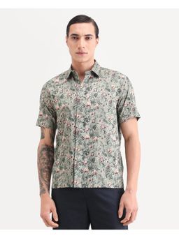 Rare Rabbit - Mens Ranger Dark Green Cotton Fabric Printed Shirt