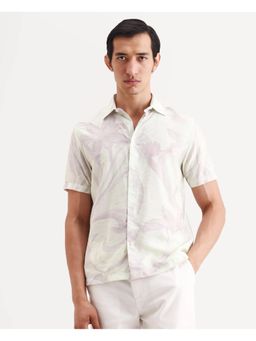 Rare Rabbit - Mens Olek Off White Viscose Blend Fabric Floral Print Shirt